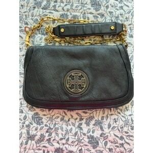 Tory Burch Amanda Clutch Black Pebbled Leather Crossbody Bag Gold Hardware X123